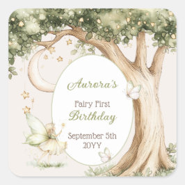 Boho Forest Watercolor Fairy First birthday Vierkante Sticker