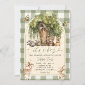 Boho forest wild animals baby shower Green Gingham Kaart (Voorkant)