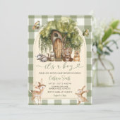 Boho forest wild animals baby shower Green Gingham Kaart (Staand voorkant)