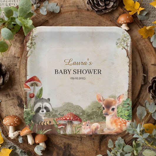 Boho Forest Woodland Animals Rustiek Baby shower Papieren Bordje