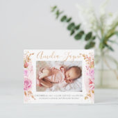 Boho Foto Baby Girl Birth Announding Briefkaart (Staand voorkant)