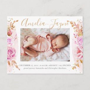 Boho Foto Baby Girl Birth Announding Briefkaart