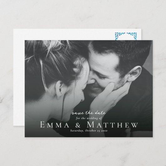 Boho Foto bewaart de datum met Marokkaanse blauwe  Briefkaart (Voorkant / Achterkant)