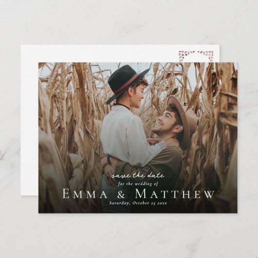 Boho Foto bewaart de Datum met Marokkaanse bruine  Briefkaart (Voorkant / Achterkant)