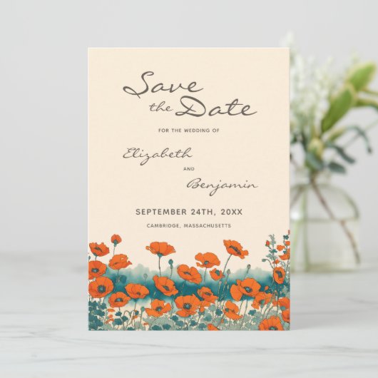 Boho foto Bloemen Wildbloem Rustieke QR code Save The Date (Staand voorkant)