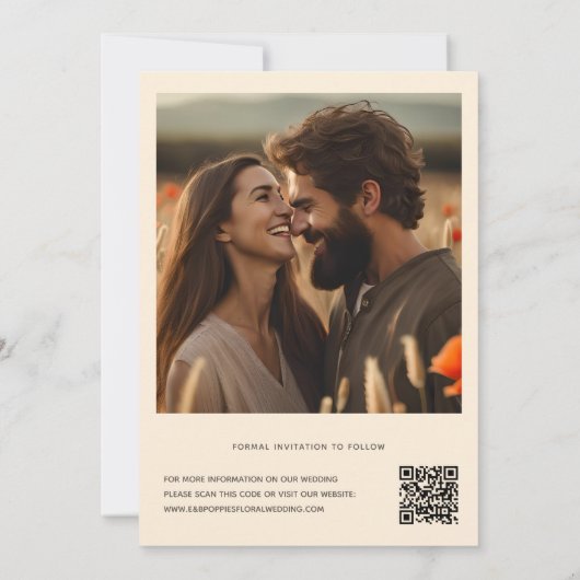 Boho foto Bloemen Wildbloem Rustieke QR code Save The Date (Achterkant)