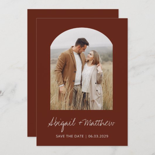 Boho-foto-boog Save The Date Terracotta  Kaart (Voorkant / Achterkant)