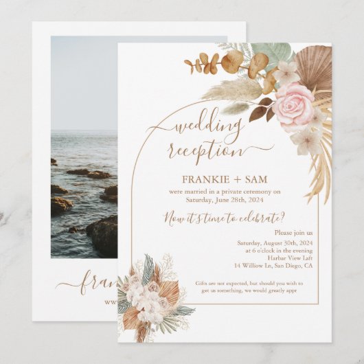 Boho foto bruiloft receptie kaart (Voorkant / Achterkant)