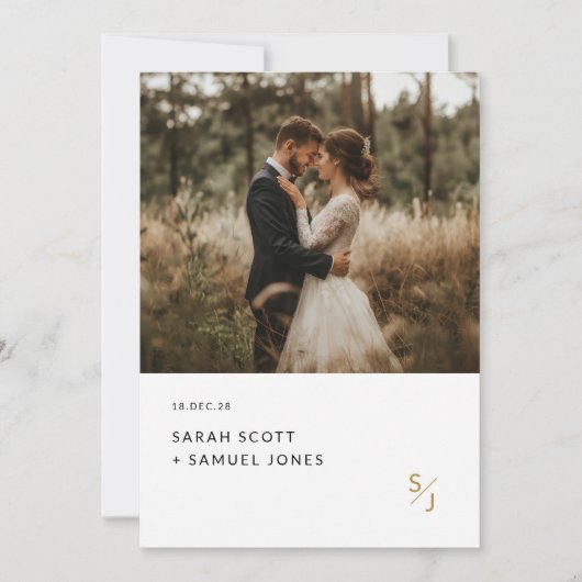 Boho foto bruiloft uitnodiging | Chique moderne mi (Voorkant)