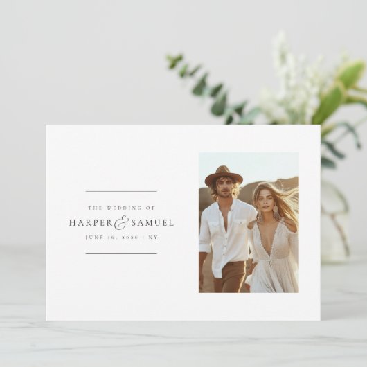 Boho foto bruiloft uitnodiging | Modern elegant (Staand voorkant)