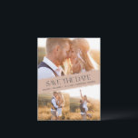 Boho Foto Collage Rustic Wedding Save the Date Aankondigingskaart<br><div class="desc">Mooie briefkaarten voor het bewaren van de datum voor uw aanstaande bruiloft in een stijlvol Boho-geïnspireerd design dat aansluit bij uw prachtige foto's van het verloving in de openlucht. Pas de voor- en achterkant van het briefkaart aan met de van de datum en uw foto's en trouwgegevens. Neem contact met...</div>