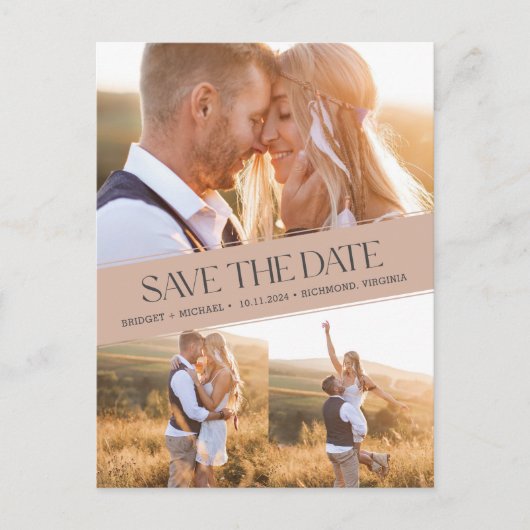 Boho Foto Collage Rustic Wedding Save the Date Aankondigingskaart (Voorkant)
