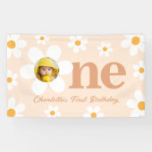 Boho foto Daisy 1e verjaardagsfeestje Spandoek (Horizontaal)