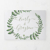 Boho Foto Groene Eucalyptus Krans Bruiloft Drieluik Uitnodiging (Cover)