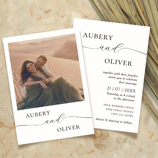 Boho foto huwelijksuitnodiging moderne elegante sc kaart