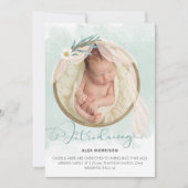 Boho Foto Lijst Green Wash Birth Aankondiging (Voorkant)