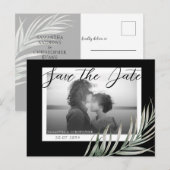 Boho Foto Loofwerk Zwart & Wit Save the Date Briefkaart (Voorkant / Achterkant)