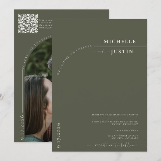 Boho Foto | Minimalistische kalligrafie script bru Kaart (Voorkant / Achterkant)