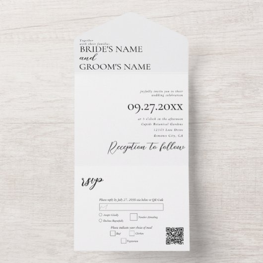 Boho foto minimalistische moderne eenvoudige bruil all in one uitnodiging (Binnen)