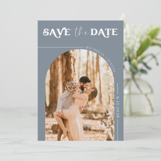 Boho-foto | Moderne Save the Date Kaart (Staand voorkant)