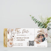 Boho Foto Opslaan van de datum Boarding Pass QR Co Kaart (Staand voorkant)