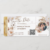 Boho Foto Opslaan van de datum Boarding Pass QR Co Kaart (Voorkant)