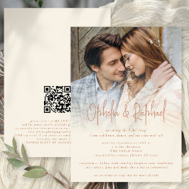 Boho foto overlay QR terracotta crème bruiloft Kaart