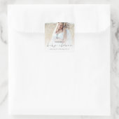 Boho foto overlay script Baby shower dank u Vierkante Sticker (Tas)