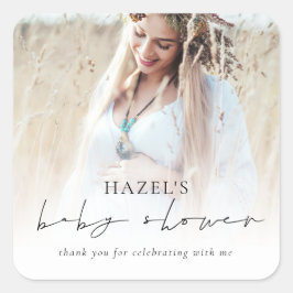 Boho foto overlay script Baby shower dank u Vierkante Sticker