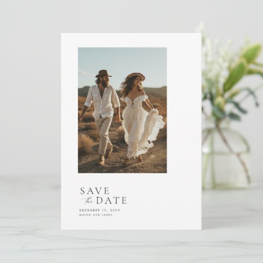 Boho Foto Qr Code Bestemming Huwelijk Save The Date (Staand voorkant)
