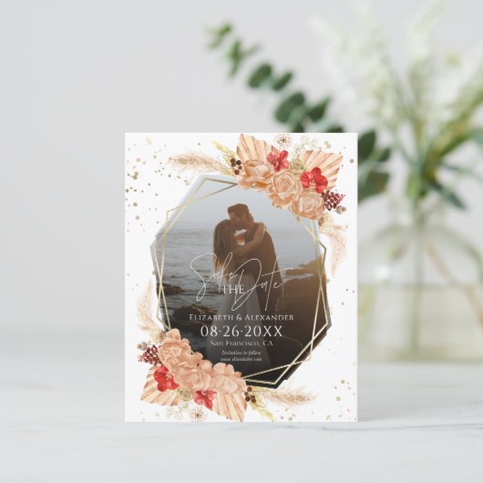 Boho Foto | Terracotta Bruiloft Save The Date (Staand voorkant)