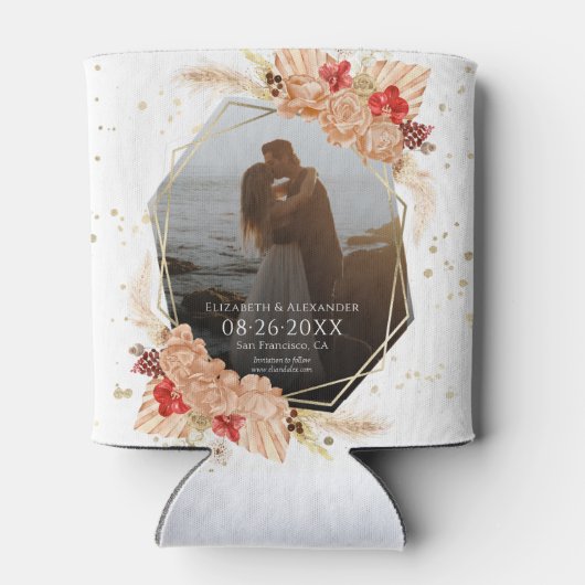 Boho Foto | Terracotta Bruiloft Save The Date Blikjeskoeler (Achterkant)