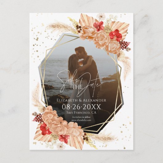 Boho Foto | Terracotta Bruiloft Save The Date Briefkaart (Voorkant)