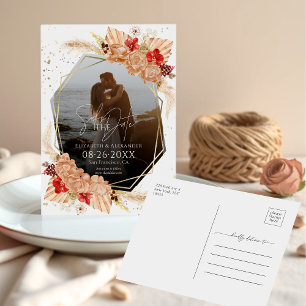Boho Foto Terracotta Bruiloft Save The Date Briefkaart
