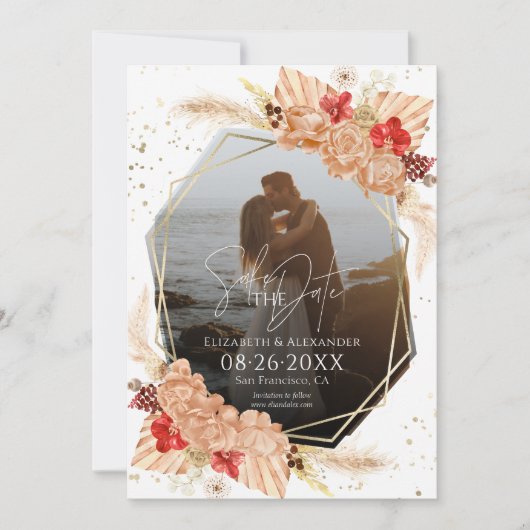 Boho Foto | Terracotta Bruiloft Save The Date Kaart (Voorkant)