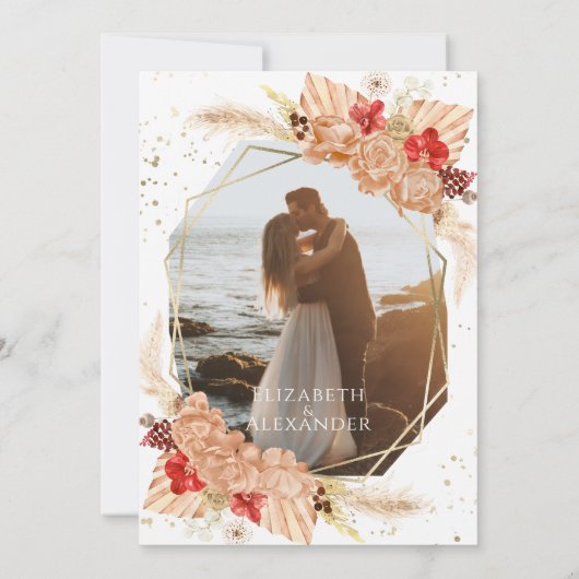 Boho Foto | Terracotta Bruiloft Save The Date Kaart (Achterkant)