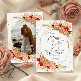 Boho Foto | Terracotta Bruiloft Save The Date Kaart