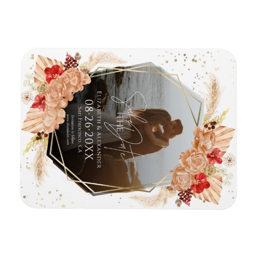 Boho Foto | Terracotta Bruiloft Save The Date Magneet (Horizontaal)