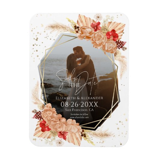 Boho Foto | Terracotta Bruiloft Save The Date Magneet (Verticaal)