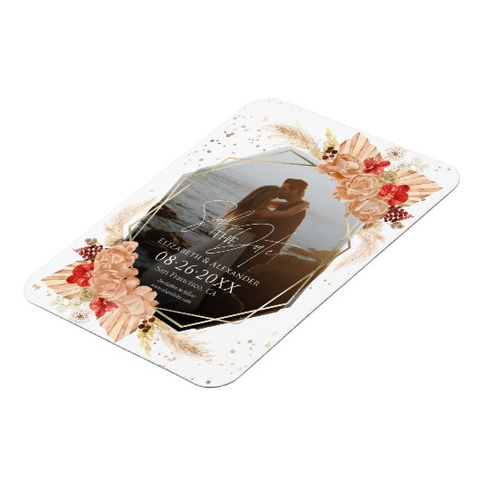 Boho Foto | Terracotta Bruiloft Save The Date Magneet (Linkerzijde)