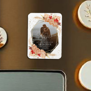 Boho Foto   Terracotta Bruiloft Save The Date Magneet