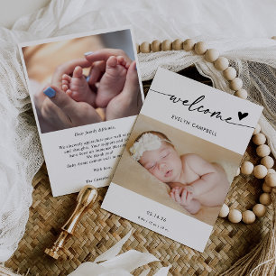 Boho-foto welkomstkaart voor baby-aankondiging kaart