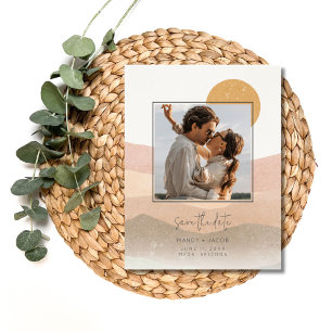 Boho Foto Woestijn Bruiloft Save the Date Aankondigingskaart