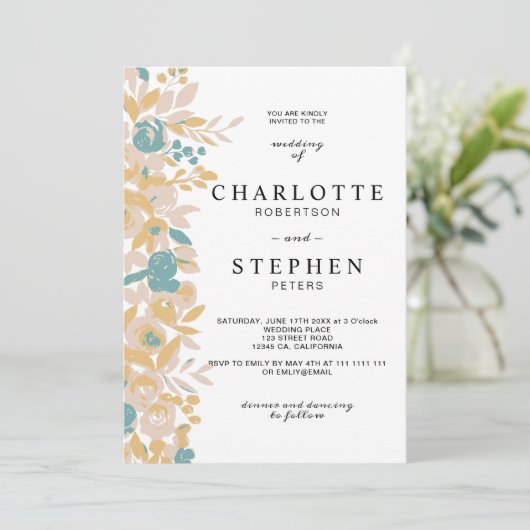 Boho fotobewerkbare florale waterverf bruiloft kaart (Staand voorkant)