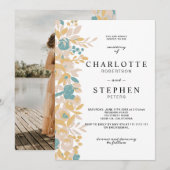 Boho fotobewerkbare florale waterverf bruiloft kaart (Voorkant / Achterkant)