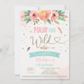 Boho Four Ever Wild Birthday Invitation Waterverf Kaart (Voorkant)