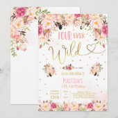 Boho Four Ever Wild Birthday Invitation Waterverf Kaart (Voorkant / Achterkant)