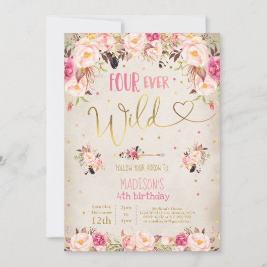 Boho Four Ever Wild Verjaardagsuitnodiging Aquarel Kaart (Voorkant)