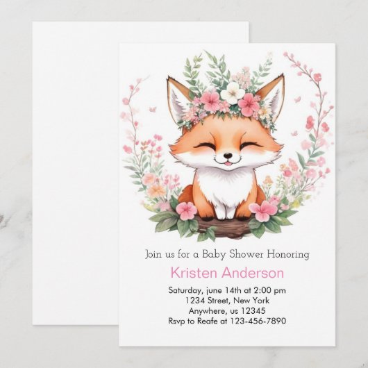 Boho Fox Adventure Meisje Baby shower Kaart (Voorkant / Achterkant)