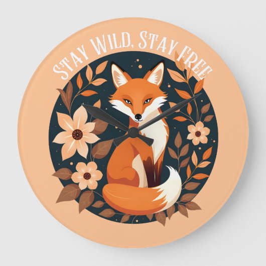 Boho Fox "Blijf wild, blijf vrij" Woodland Design Grote Klok (Voorkant)